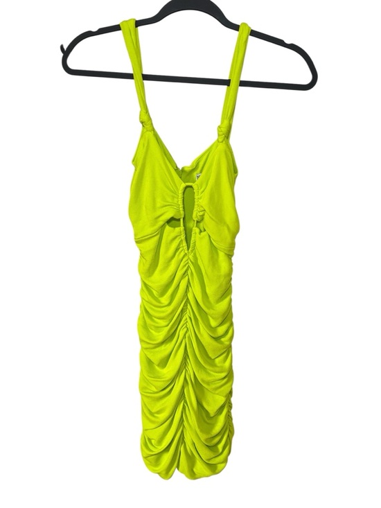 Zara Neon Lime Viral Ruched Blogger Fave Keyhole Mini Dress XS - Picture 4 of 11